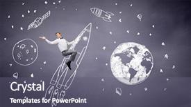  Presentation with sky and rock abstract - Amazing PPT theme having cartoon astronaut - young businessman flying in sky backdrop and a  colored foreground