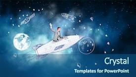  Presentation with rocket - Presentation enhanced with mechanic balancing wheel with computer background and a ocean colored foreground.