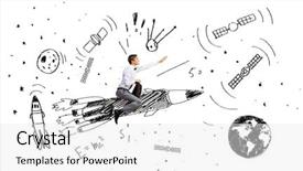  Presentation with sky - Amazing PPT theme having cartoon astronaut - young businessman flying in sky backdrop and a  colored foreground