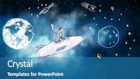  Presentation with sky - Audience pleasing PPT layouts consisting of cartoon astronaut - young businessman flying in sky backdrop and a  colored foreground
