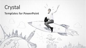  Presentation with sky and rock abstract - Beautiful slides featuring young business woman sitting at the desk and thinking to her work backdrop and a gray colored foreground.