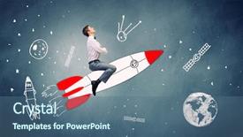  Presentation with sky and rock abstract - Cool new slides with cartoon astronaut - young businessman flying in sky backdrop and a  colored foreground