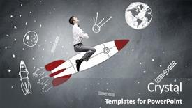  Presentation with sky and rock abstract - Presentation design having cartoon astronaut - young businessman flying in sky background and a  colored foreground