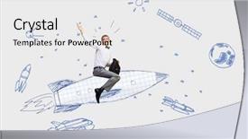  Presentation with sky and rock abstract - Presentation theme featuring cartoon astronaut - young businessman flying in sky background and a  colored foreground