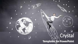  Presentation with rocket - Slides having cartoon astronaut - young businessman flying in sky background and a gray colored foreground