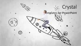  Presentation with sky - Presentation theme consisting of cartoon astronaut - young businessman flying in sky background and a light gray colored foreground