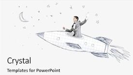  Presentation with sky and rock abstract - PPT layouts having cartoon astronaut - young businessman flying in sky background and a  colored foreground