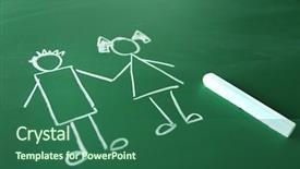  Presentation with school children - Cool new PPT layouts with cartoon baby girl - children drawings on school blackboard backdrop and a ocean colored foreground