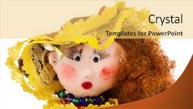  Presentation with doll - PPT theme having cartoon baby girl - handmade doll isolated on white background and a yellow colored foreground