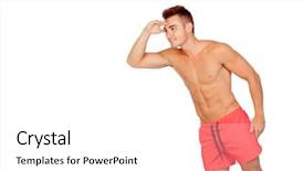  Presentation with lifeguard - PPT theme consisting of cartoon beach - attractive lifeguard looking isolated background and a white colored foreground