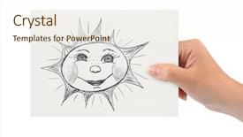  Presentation with sun cartoon - PPT theme having cartoon beach - hand with drawing sun isolated background and a  colored foreground