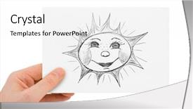  Presentation with sun - PPT layouts enhanced with cartoon beach - hand with drawing sun isolated background and a  colored foreground