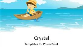  Presentation with rowing - Presentation design having cartoon beach - illustration of a young boy background and a white colored foreground