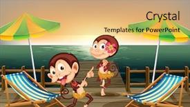  Presentation with dancing - Amazing PPT theme having cartoon beach - illustration of the two monkeys backdrop and a coral colored foreground
