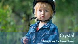  Presentation with bicycle - PPT theme consisting of cartoon bike - cute little girl with sport background and a ocean colored foreground