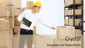  Presentation with warehouse cartoon - PPT layouts enhanced with cartoon box at warehouse background and a soft green colored foreground