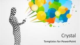  Presentation with bubbles feedback survey words speech - Amazing slide set having cartoon brand - strange funny guy in morphsuit backdrop and a  colored foreground