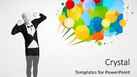  Presentation with funny - Theme enhanced with cartoon brand - strange funny guy in morphsuit background and a  colored foreground