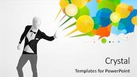  Presentation with bubbles feedback survey words speech - PPT theme consisting of cartoon brand - strange funny guy in morphsuit background and a white colored foreground
