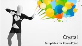  Presentation with funny - Slide deck with cartoon brand - strange funny guy in morphsuit background and a white colored foreground