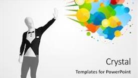  Presentation with funny - Slides enhanced with cartoon brand - strange funny guy in morphsuit background and a  colored foreground