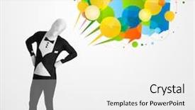  Presentation with colorful - Colorful slide deck enhanced with cartoon brand - strange funny guy looking backdrop and a  colored foreground