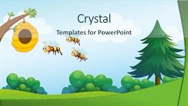  Presentation with hill - Slide set consisting of cartoon bug - illustration of a beehive above background and a sky blue colored foreground