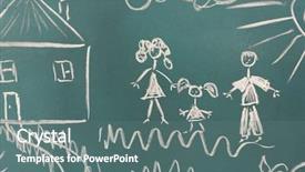  Presentation with house building - Beautiful PPT theme featuring cartoon building - blackboard with drawing happy family backdrop and a gray colored foreground
