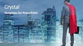  Presentation with cartoon superhero - PPT layouts enhanced with cartoon building - businessman in superhero concept background and a teal colored foreground