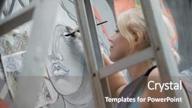  Presentation with cheerful - PPT layouts enhanced with cartoon building - cheerful young woman painting background and a tawny brown colored foreground