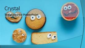  Presentation with funny cartoon - Beautiful slide deck featuring cartoon cakes - funny cookies and grapefruit backdrop and a light blue colored foreground