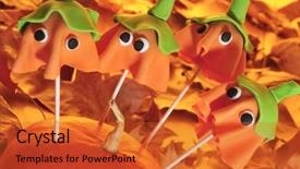  Presentation with autumn leaves - Beautiful slide set featuring cartoon cakes - some cake pops backdrop and a  colored foreground