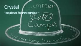  Presentation with school children - Audience pleasing presentation theme consisting of cartoon camping - children drawings on school blackboard backdrop and a ocean colored foreground