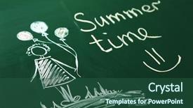  Presentation with cartoon children - PPT theme consisting of cartoon camping - children drawings on school blackboard background and a ocean colored foreground