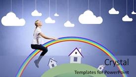  Presentation with pretty girl - Colorful slide deck enhanced with cartoon camping - young pretty happy girl sitting backdrop and a light blue colored foreground