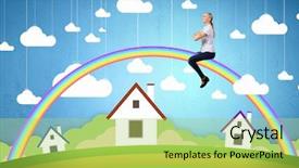  Presentation with esami medie girl power - Colorful PPT layouts enhanced with cartoon camping - young pretty happy girl sitting backdrop and a yellow colored foreground