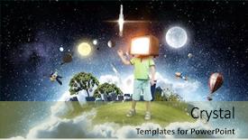  Presentation with cartoon children - PPT theme having cartoon characters - tv addicted children mixed media background and a yellow colored foreground