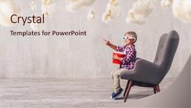  Presentation with cinema - PPT theme with cartoon children - happy child with popcorn background and a lemonade colored foreground