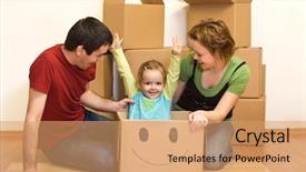  Presentation with new home - Amazing presentation having cartoon children - happy family on the floor backdrop and a coral colored foreground