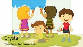  Presentation with kids - Presentation design featuring cartoon children - illustration of kids painting together background and a  colored foreground