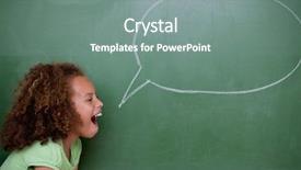  Presentation with cartoon children - Cool new PPT theme with cartoon children - schoolgirl posing with a speech backdrop and a gray colored foreground