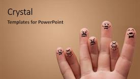  Presentation with fingers - Beautiful theme featuring cartoon couple - elegant happy face fingers hugs backdrop and a coral colored foreground