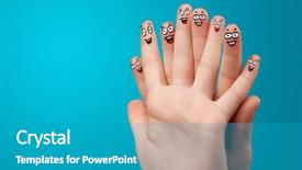  Presentation with happy sad mask face - Cool new PPT theme with cartoon couple - happy face fingers hug each backdrop and a  colored foreground