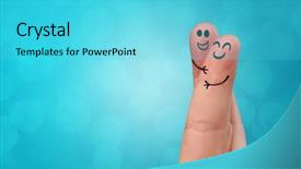  Presentation with colorful finger painted hands - PPT layouts with cartoon couple - joyful fingers smiling with colorful background and a cyan colored foreground