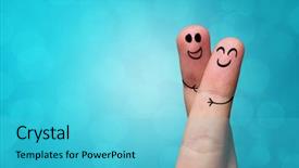  Presentation with colorful finger painted hands - Presentation theme consisting of cartoon couple - joyful fingers smiling with colorful background and a cyan colored foreground