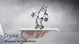  Presentation with medical davinci robot - Beautiful PPT theme featuring action cartoon - funny sketched robot backdrop and a light gray colored foreground