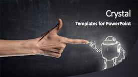  Presentation with robot - PPT theme consisting of action cartoon - funny sketched robot background and a dark gray colored foreground