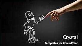  Presentation with rescue robot - Beautiful PPT theme featuring action cartoon - funny sketched robot backdrop and a  colored foreground