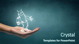  Presentation with fire robot - Beautiful slide deck featuring action cartoon - funny sketched robot backdrop and a ocean colored foreground