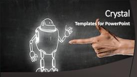  Presentation with funny cartoon - Cool new slide deck with action cartoon - funny sketched robot backdrop and a  colored foreground